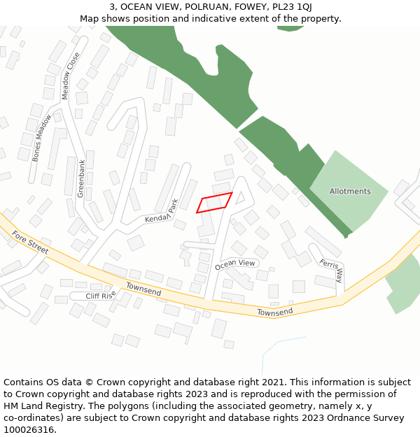 3, OCEAN VIEW, POLRUAN, FOWEY, PL23 1QJ: Location map and indicative extent of plot