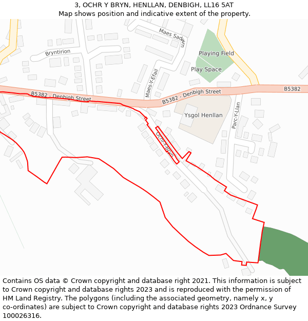 3, OCHR Y BRYN, HENLLAN, DENBIGH, LL16 5AT: Location map and indicative extent of plot