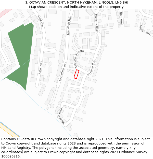 3, OCTAVIAN CRESCENT, NORTH HYKEHAM, LINCOLN, LN6 8HJ: Location map and indicative extent of plot