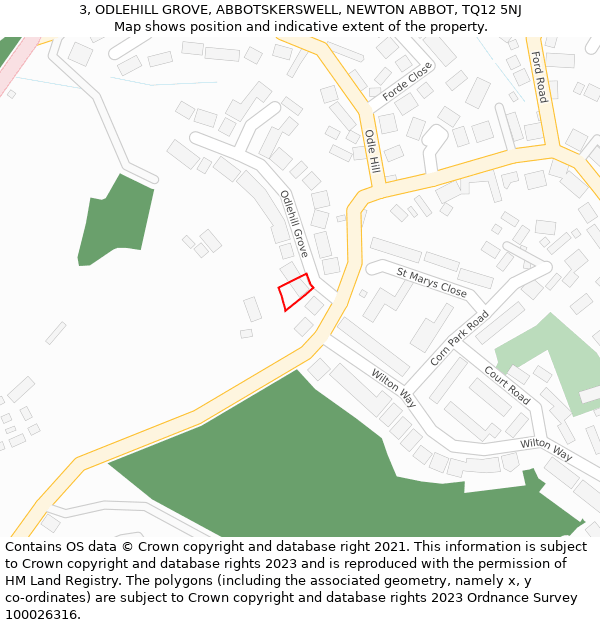3, ODLEHILL GROVE, ABBOTSKERSWELL, NEWTON ABBOT, TQ12 5NJ: Location map and indicative extent of plot