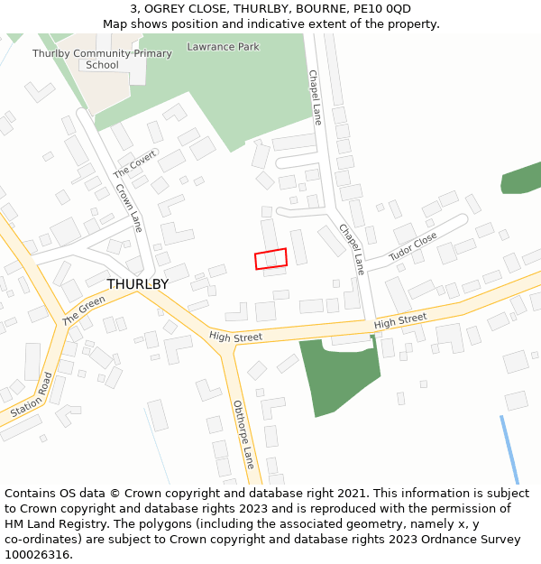 3, OGREY CLOSE, THURLBY, BOURNE, PE10 0QD: Location map and indicative extent of plot