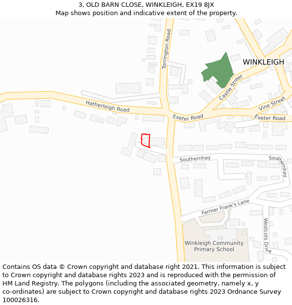 3, OLD BARN CLOSE, WINKLEIGH, EX19 8JX: Location map and indicative extent of plot