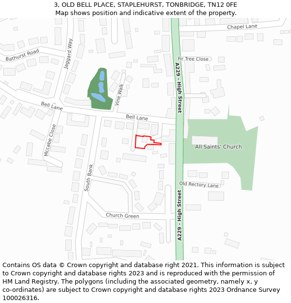 3, OLD BELL PLACE, STAPLEHURST, TONBRIDGE, TN12 0FE: Location map and indicative extent of plot