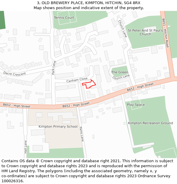3, OLD BREWERY PLACE, KIMPTON, HITCHIN, SG4 8RX: Location map and indicative extent of plot