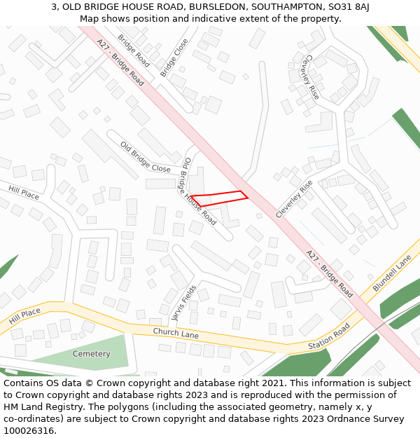 3, OLD BRIDGE HOUSE ROAD, BURSLEDON, SOUTHAMPTON, SO31 8AJ: Location map and indicative extent of plot