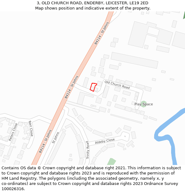 3, OLD CHURCH ROAD, ENDERBY, LEICESTER, LE19 2ED: Location map and indicative extent of plot