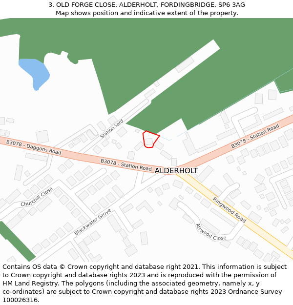 3, OLD FORGE CLOSE, ALDERHOLT, FORDINGBRIDGE, SP6 3AG: Location map and indicative extent of plot