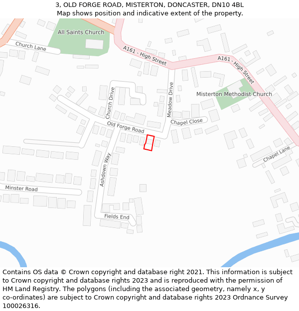 3, OLD FORGE ROAD, MISTERTON, DONCASTER, DN10 4BL: Location map and indicative extent of plot