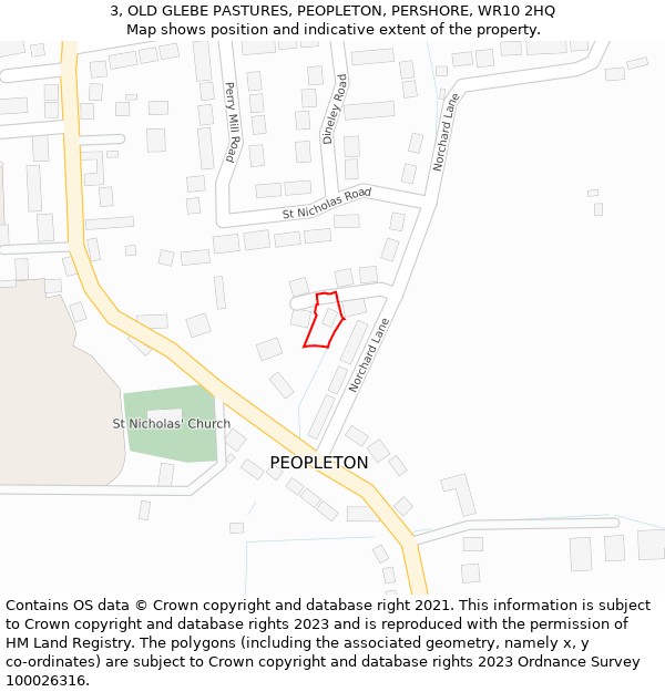 3, OLD GLEBE PASTURES, PEOPLETON, PERSHORE, WR10 2HQ: Location map and indicative extent of plot