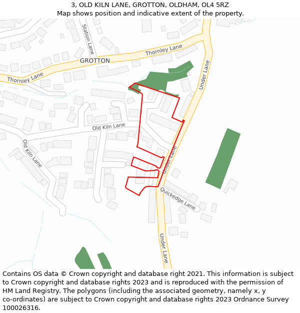 3, OLD KILN LANE, GROTTON, OLDHAM, OL4 5RZ: Location map and indicative extent of plot
