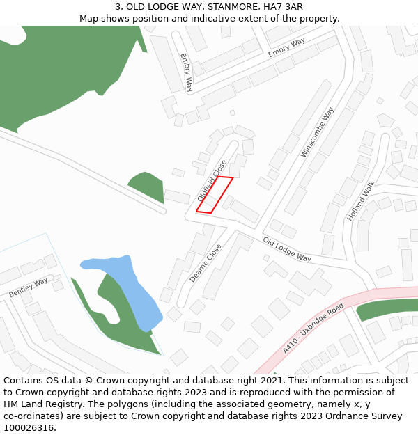 3, OLD LODGE WAY, STANMORE, HA7 3AR: Location map and indicative extent of plot