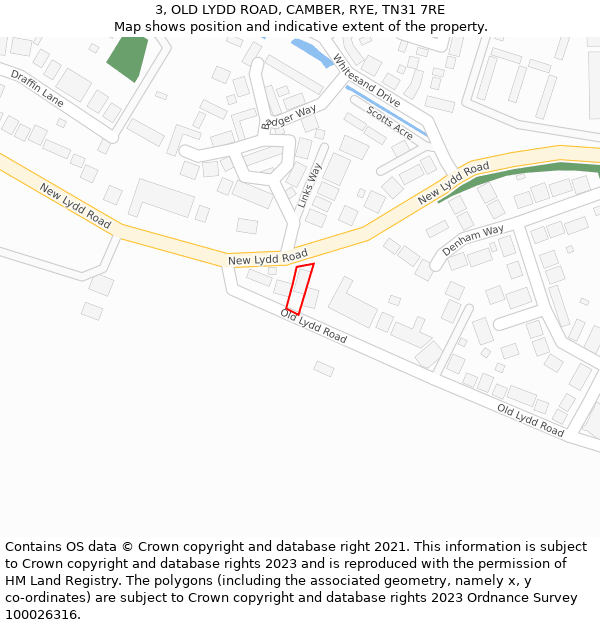 3, OLD LYDD ROAD, CAMBER, RYE, TN31 7RE: Location map and indicative extent of plot