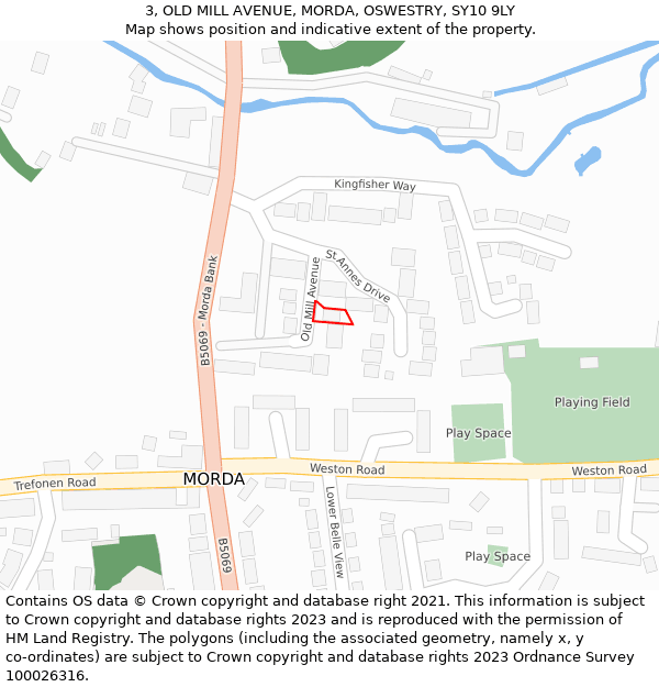 3, OLD MILL AVENUE, MORDA, OSWESTRY, SY10 9LY: Location map and indicative extent of plot