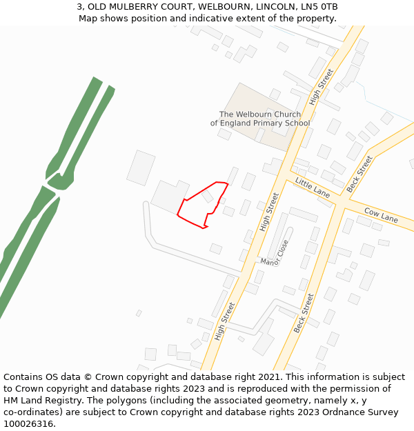 3, OLD MULBERRY COURT, WELBOURN, LINCOLN, LN5 0TB: Location map and indicative extent of plot