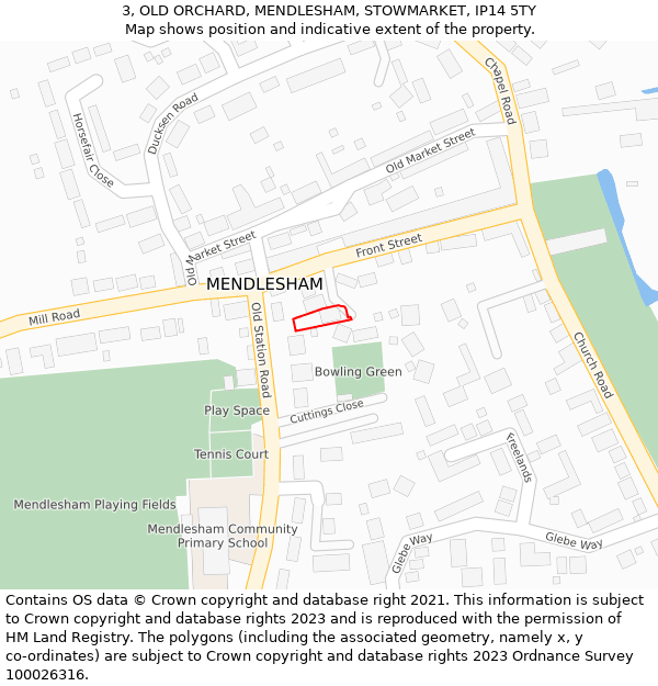 3, OLD ORCHARD, MENDLESHAM, STOWMARKET, IP14 5TY: Location map and indicative extent of plot