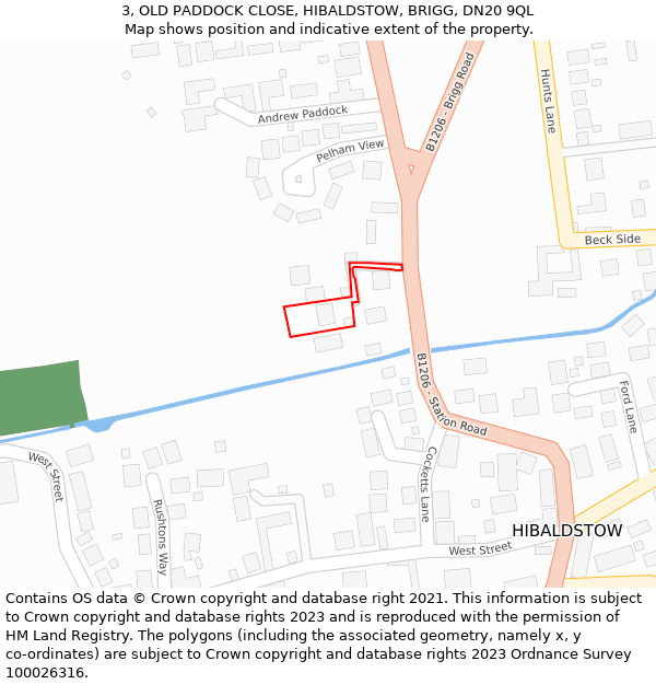 3, OLD PADDOCK CLOSE, HIBALDSTOW, BRIGG, DN20 9QL: Location map and indicative extent of plot