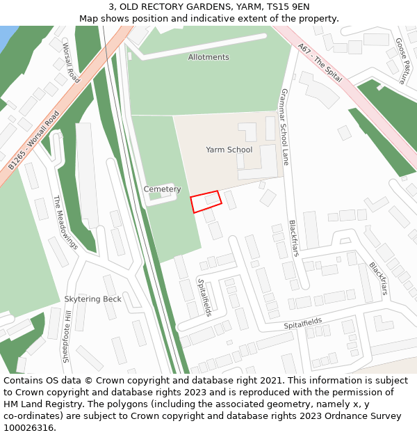 3, OLD RECTORY GARDENS, YARM, TS15 9EN: Location map and indicative extent of plot