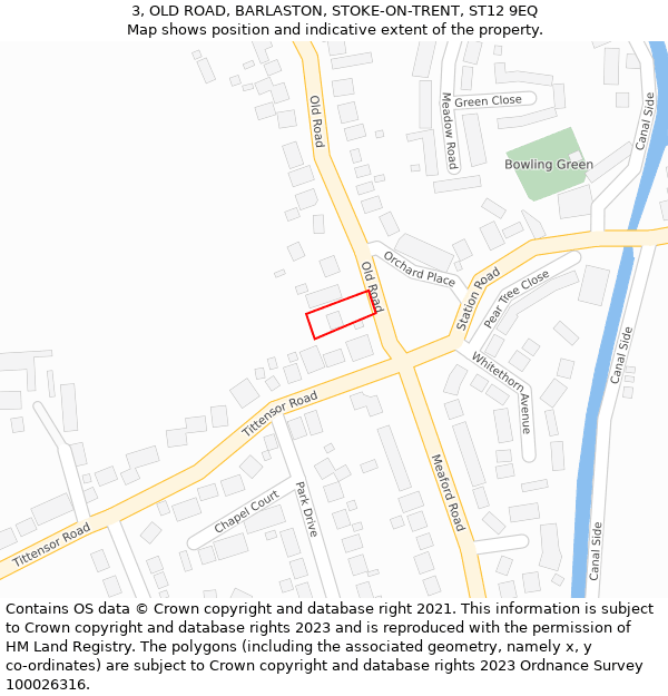 3, OLD ROAD, BARLASTON, STOKE-ON-TRENT, ST12 9EQ: Location map and indicative extent of plot