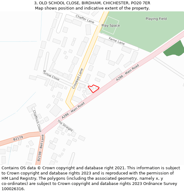 3, OLD SCHOOL CLOSE, BIRDHAM, CHICHESTER, PO20 7ER: Location map and indicative extent of plot