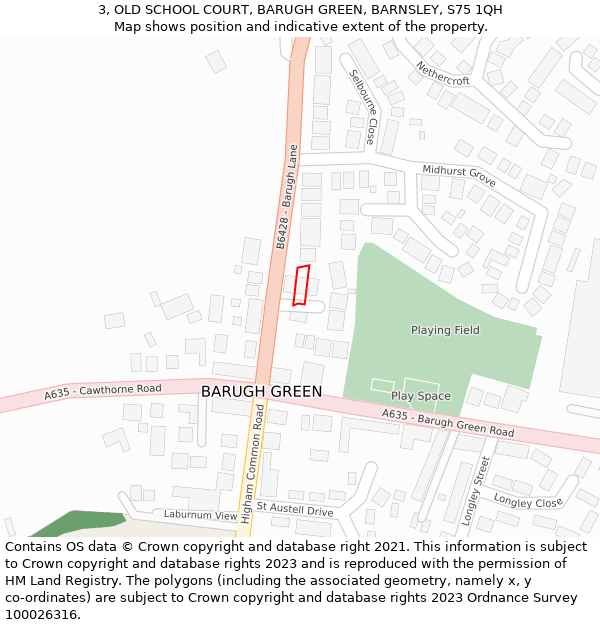 3, OLD SCHOOL COURT, BARUGH GREEN, BARNSLEY, S75 1QH: Location map and indicative extent of plot