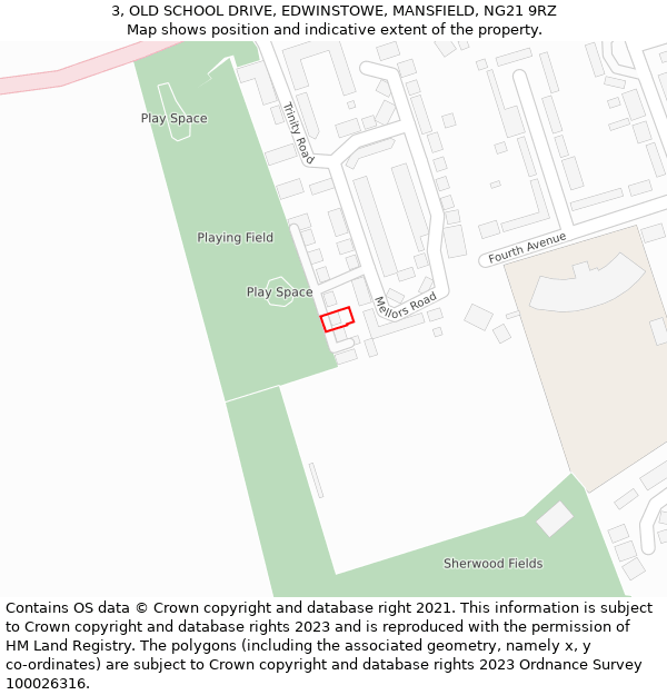 3, OLD SCHOOL DRIVE, EDWINSTOWE, MANSFIELD, NG21 9RZ: Location map and indicative extent of plot