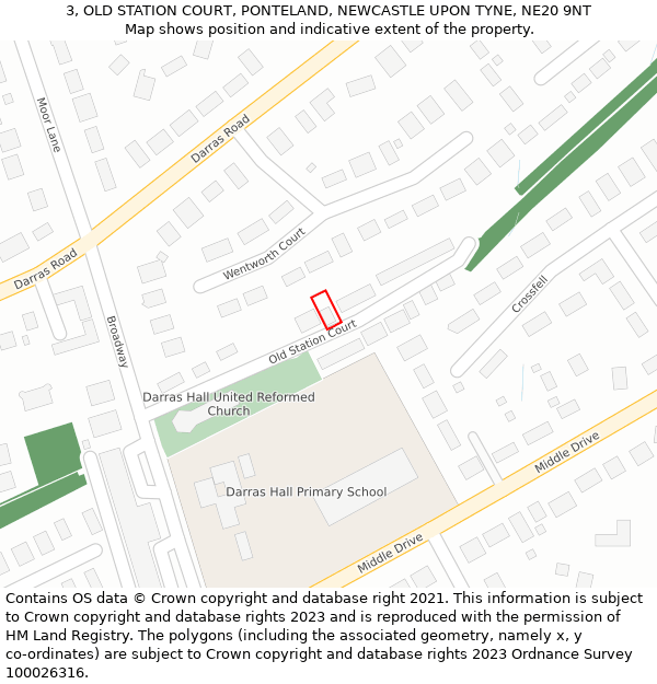 3, OLD STATION COURT, PONTELAND, NEWCASTLE UPON TYNE, NE20 9NT: Location map and indicative extent of plot