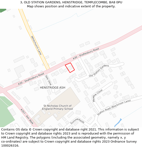 3, OLD STATION GARDENS, HENSTRIDGE, TEMPLECOMBE, BA8 0PU: Location map and indicative extent of plot