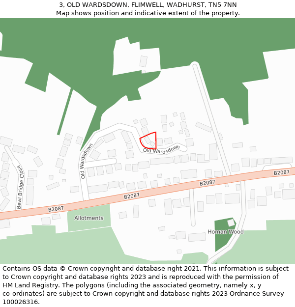 3, OLD WARDSDOWN, FLIMWELL, WADHURST, TN5 7NN: Location map and indicative extent of plot