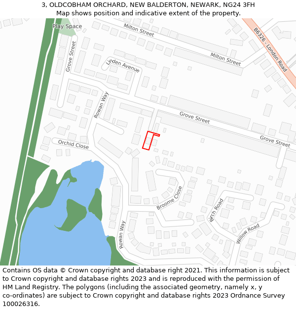 3, OLDCOBHAM ORCHARD, NEW BALDERTON, NEWARK, NG24 3FH: Location map and indicative extent of plot