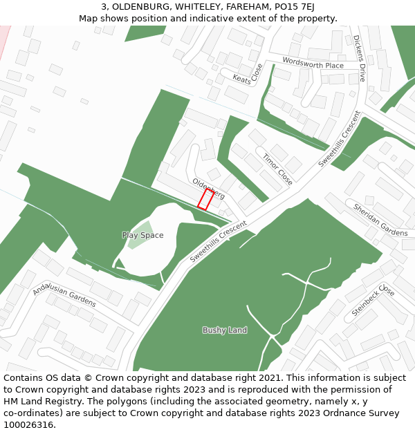 3, OLDENBURG, WHITELEY, FAREHAM, PO15 7EJ: Location map and indicative extent of plot