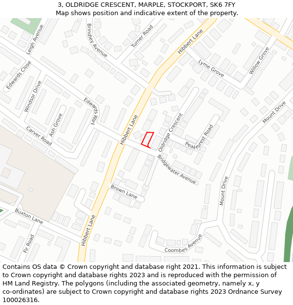 3, OLDRIDGE CRESCENT, MARPLE, STOCKPORT, SK6 7FY: Location map and indicative extent of plot