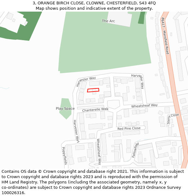 3, ORANGE BIRCH CLOSE, CLOWNE, CHESTERFIELD, S43 4FQ: Location map and indicative extent of plot