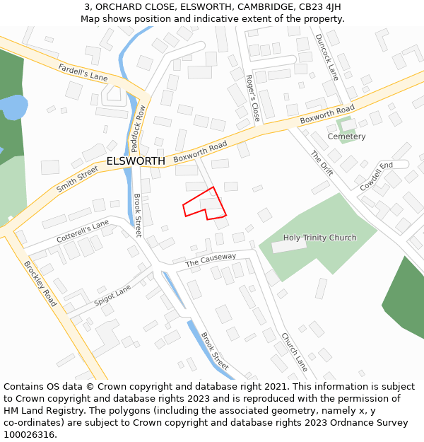 3, ORCHARD CLOSE, ELSWORTH, CAMBRIDGE, CB23 4JH: Location map and indicative extent of plot