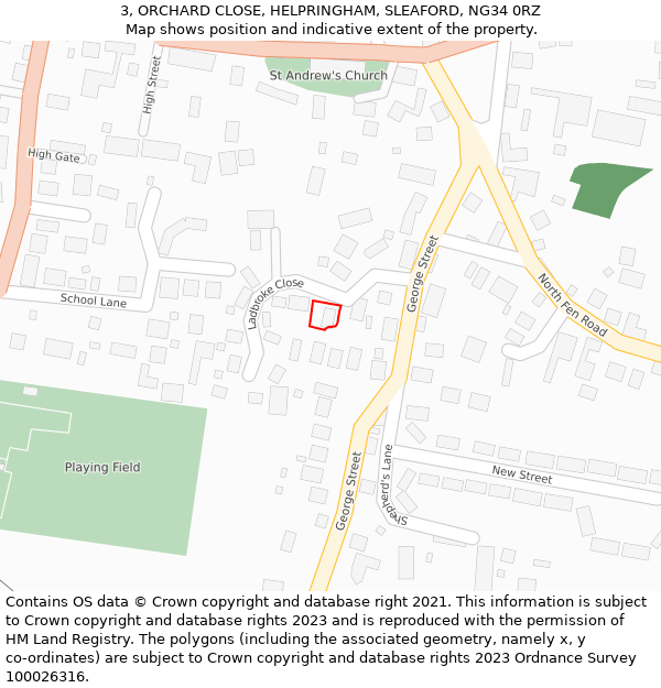 3, ORCHARD CLOSE, HELPRINGHAM, SLEAFORD, NG34 0RZ: Location map and indicative extent of plot