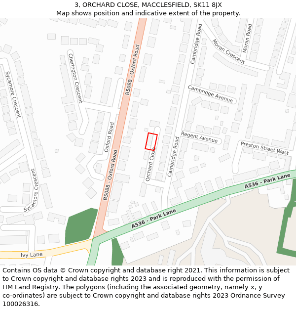 3, ORCHARD CLOSE, MACCLESFIELD, SK11 8JX: Location map and indicative extent of plot