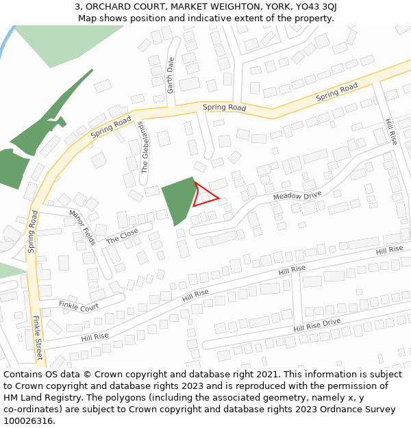 3, ORCHARD COURT, MARKET WEIGHTON, YORK, YO43 3QJ: Location map and indicative extent of plot