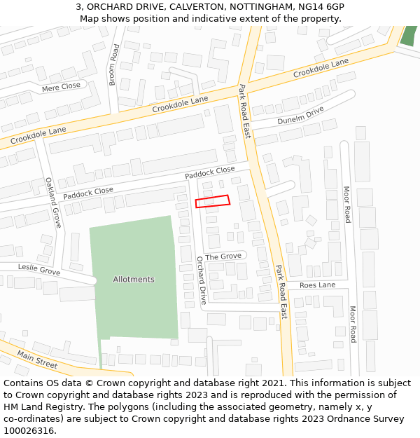 3, ORCHARD DRIVE, CALVERTON, NOTTINGHAM, NG14 6GP: Location map and indicative extent of plot