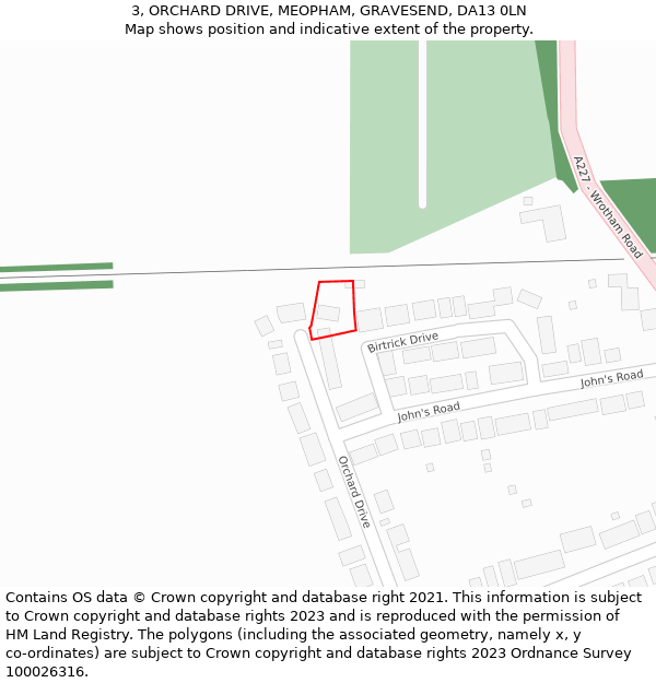 3, ORCHARD DRIVE, MEOPHAM, GRAVESEND, DA13 0LN: Location map and indicative extent of plot