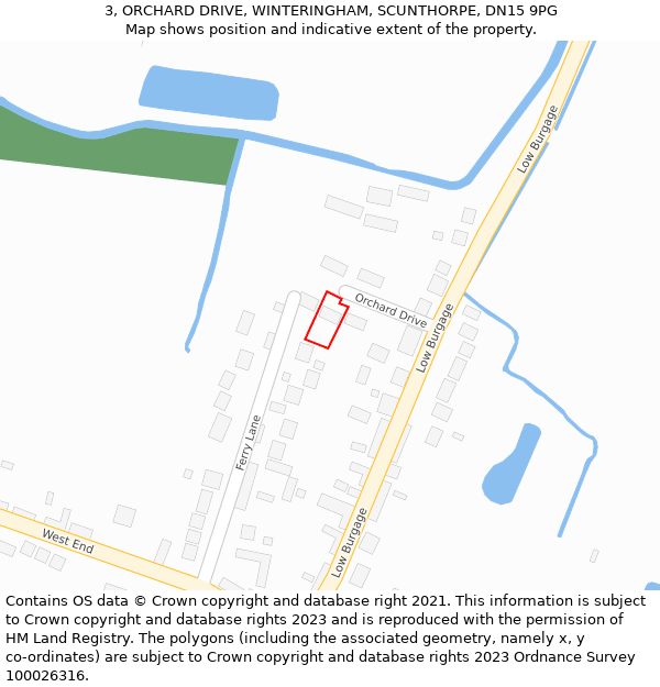 3, ORCHARD DRIVE, WINTERINGHAM, SCUNTHORPE, DN15 9PG: Location map and indicative extent of plot
