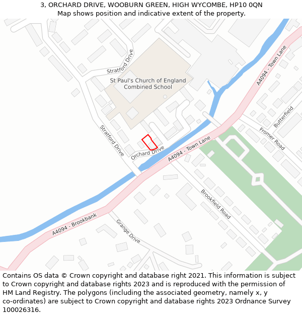 3, ORCHARD DRIVE, WOOBURN GREEN, HIGH WYCOMBE, HP10 0QN: Location map and indicative extent of plot