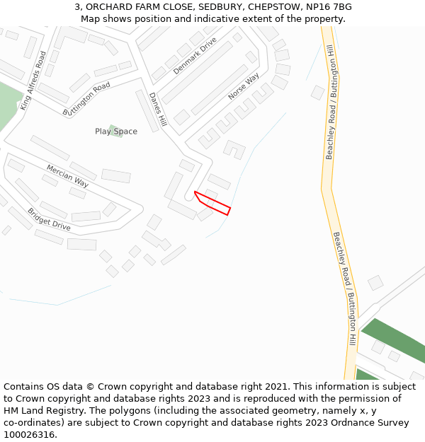 3, ORCHARD FARM CLOSE, SEDBURY, CHEPSTOW, NP16 7BG: Location map and indicative extent of plot