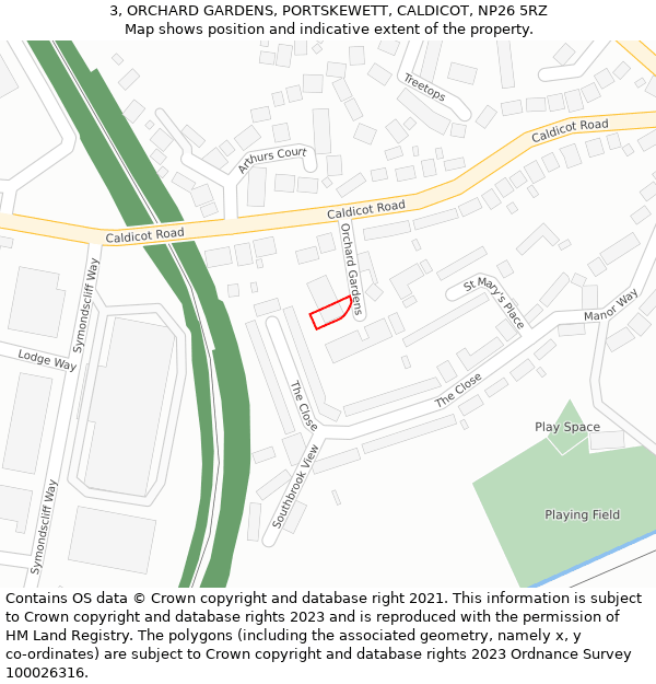 3, ORCHARD GARDENS, PORTSKEWETT, CALDICOT, NP26 5RZ: Location map and indicative extent of plot