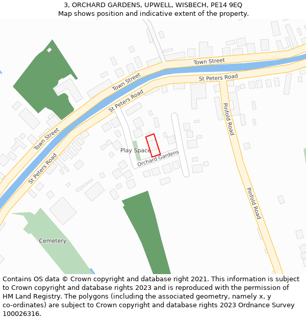 3, ORCHARD GARDENS, UPWELL, WISBECH, PE14 9EQ: Location map and indicative extent of plot