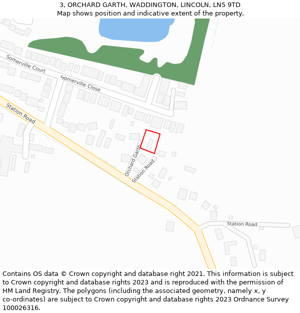 3, ORCHARD GARTH, WADDINGTON, LINCOLN, LN5 9TD: Location map and indicative extent of plot