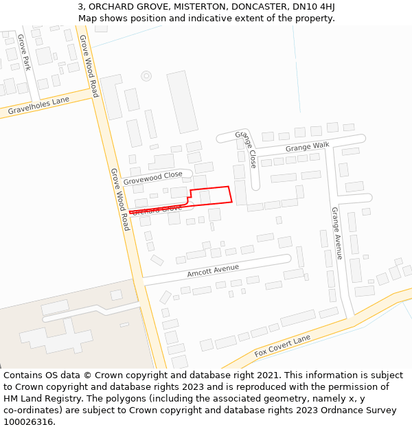 3, ORCHARD GROVE, MISTERTON, DONCASTER, DN10 4HJ: Location map and indicative extent of plot