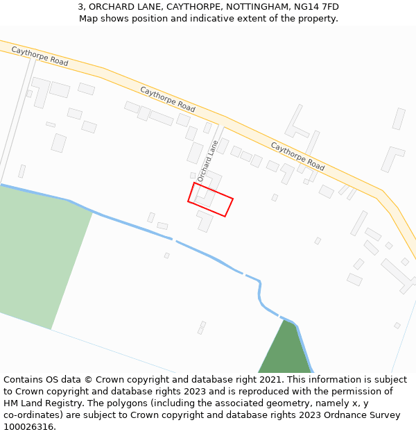 3, ORCHARD LANE, CAYTHORPE, NOTTINGHAM, NG14 7FD: Location map and indicative extent of plot