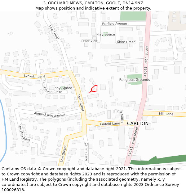 3, ORCHARD MEWS, CARLTON, GOOLE, DN14 9NZ: Location map and indicative extent of plot