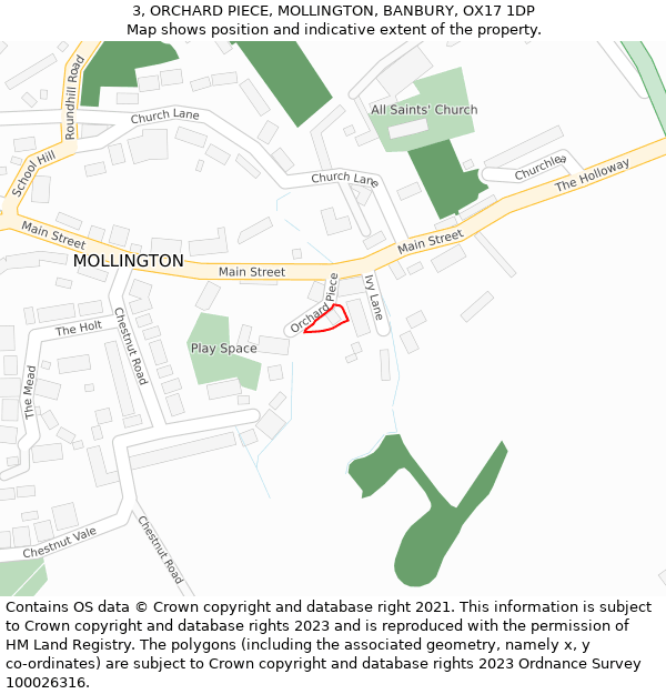 3, ORCHARD PIECE, MOLLINGTON, BANBURY, OX17 1DP: Location map and indicative extent of plot