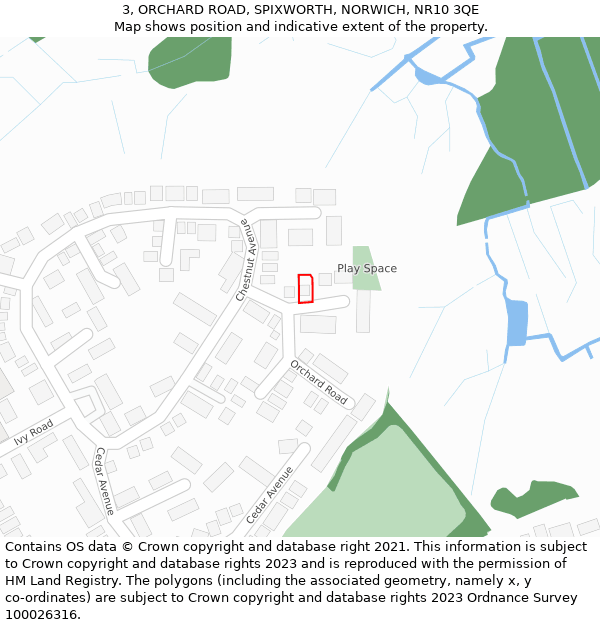 3, ORCHARD ROAD, SPIXWORTH, NORWICH, NR10 3QE: Location map and indicative extent of plot