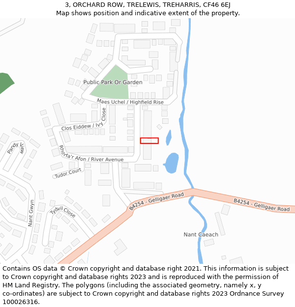 3, ORCHARD ROW, TRELEWIS, TREHARRIS, CF46 6EJ: Location map and indicative extent of plot